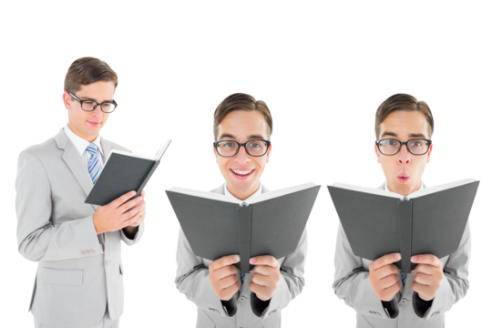 Nerd reading book - Powered by Adobe