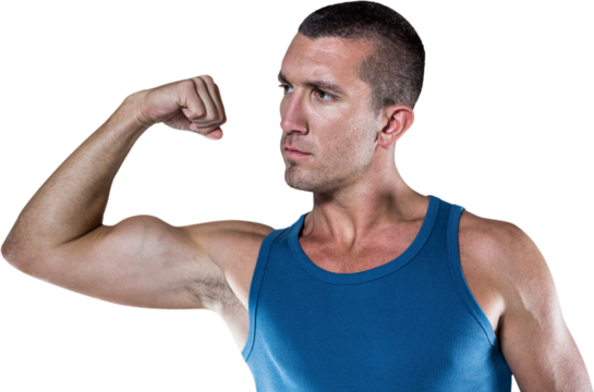 Handsome man flexing muscles