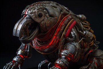 Fototapeta premium Red Walrus Mechanical Robot Portrait Generative AI