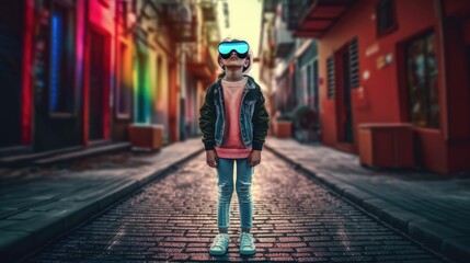 Children with virtual reality headset. Created with Generative AI.