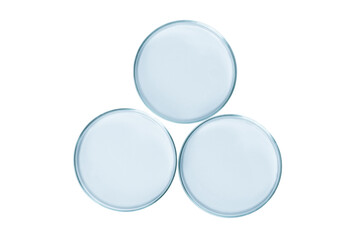 Three Petri dishes empty from blue glass isolated.