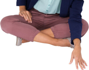 Low section of businesswoman on white background