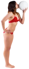 Foto op Plexiglas Brunette in bikini kissing football © vectorfusionart