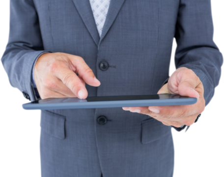  Close up view of businessman using tablet computer