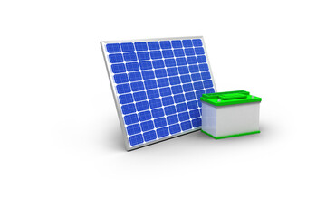 Digitally generated image of 3d solar panel with battery