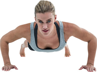 Fototapeta na wymiar Muscular woman doing push-ups