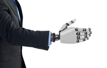Digital composite image of businessman with robotic arm