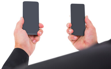 Businessman holding two smart phones