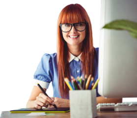 Attractive hipster woman using graphics tablet 