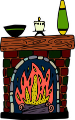 Candle and bowl kept on fireplace