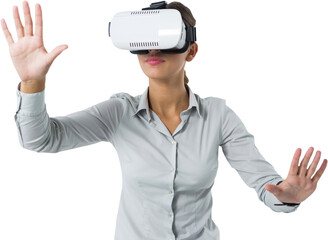 Female executive using virtual reality headset