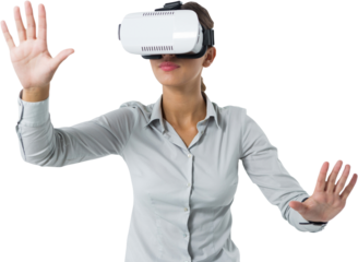 Female executive using virtual reality headset