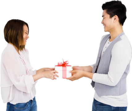 Young man giving present to woman