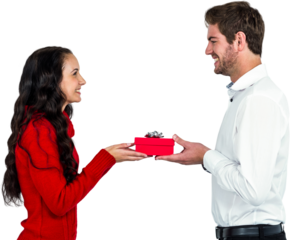 Excited young couple holding gift box