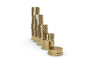 3d illustration of stacked golden coins 
