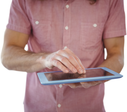 Mid section of hipster using digital tablet - Powered by Adobe