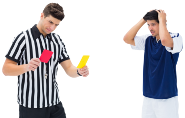 Referee deciding which card to show