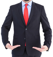 Businessman presenting your product with hands