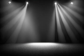 rays of light from spotlights in a dark empty room. Generative AI