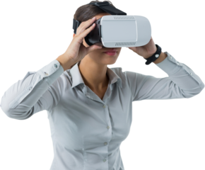 Female executive using virtual reality headset