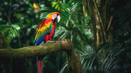 Tropical Rainforest Paradise: A Vibrant Parrot in a World of Exotic Wildlife Revealed - Generative AI