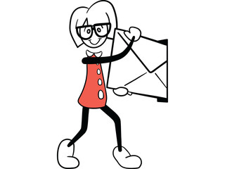 Female cartoon putting envelope in mailbox