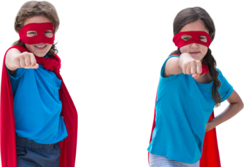 Portrait of cute siblings with red cap and mask
