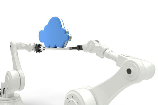 Computer generated image of robotic hands holding cloud