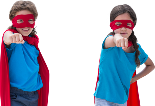 Portrait of cute siblings with red cap and mask