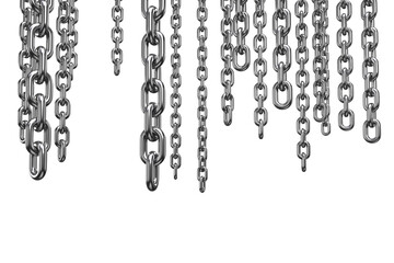 3d image of silver metal chains hanging