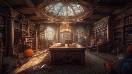 Obraz premium Interior View of a Cozy Bookshop. Created with generative AI.