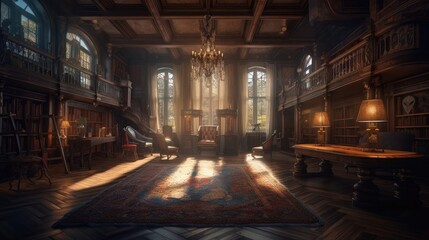 Fototapeta premium Interior View of a Cozy Bookshop. Created with generative AI.