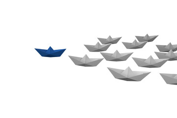 Blue and white boats made from paper