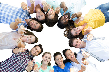 Happy friends lying in circle