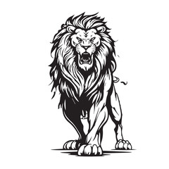 Angry face mascot muscular lion king. black white line art vector illustration