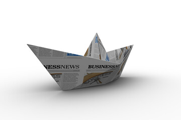 Origami boat made from newspaper 