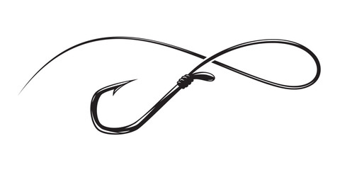 Draw a black hook and a curved line. Fishing tool symbol.