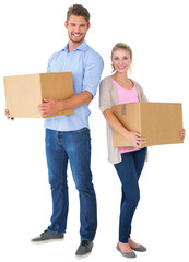 Fototapeta na wymiar Attractive young couple carrying moving boxes
