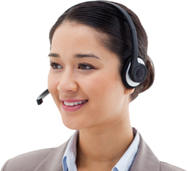 Happy operator posing with a headset