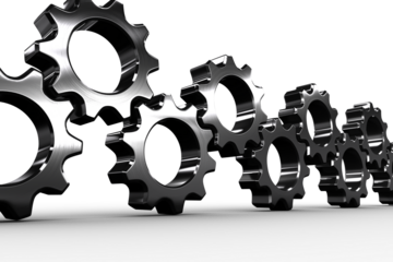 Metal cogs and wheels connecting