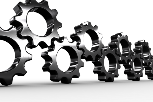 Metal cogs and wheels connecting