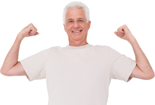 Senior man flexing his arms