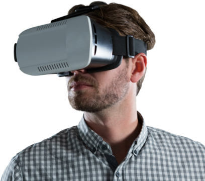Man using virtual reality headset