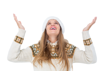 Smiling hipster looking above her head