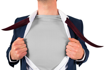 Businessman opening shirt in superhero style