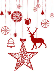 Fototapeta na wymiar Hanging red christmas decorations