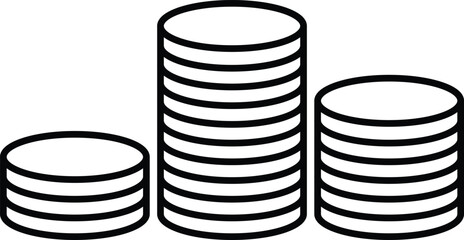Coin pile thin line icon. Three coin stack design concept.