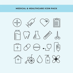 Medical and healthcare icon pack. Thin line hospital relate icon set.