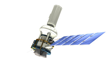Low angle view ofÂ 3d modern solar power satellite