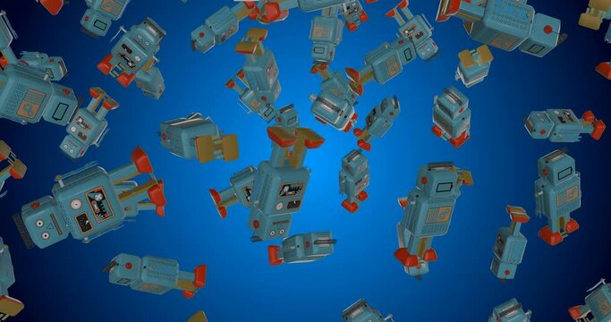 Vintage Toy Robot faling slow motion